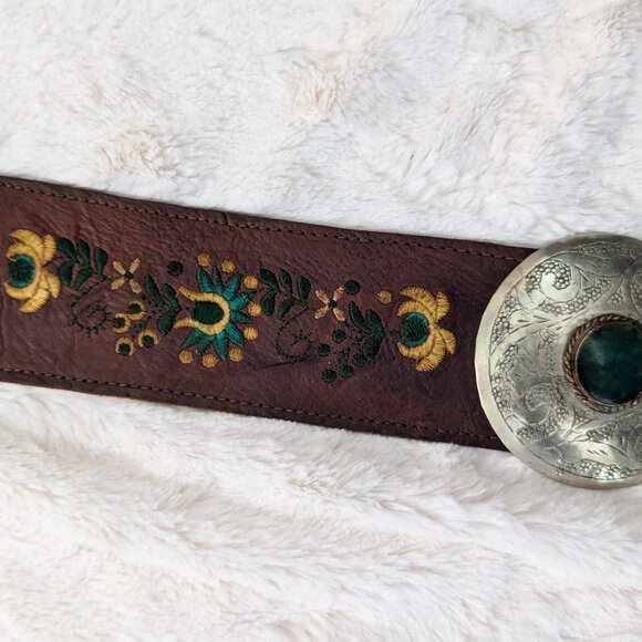 Detailed Stitching Genuine Leather Belt with Silver Belt Buckle made in Mexico main image 10